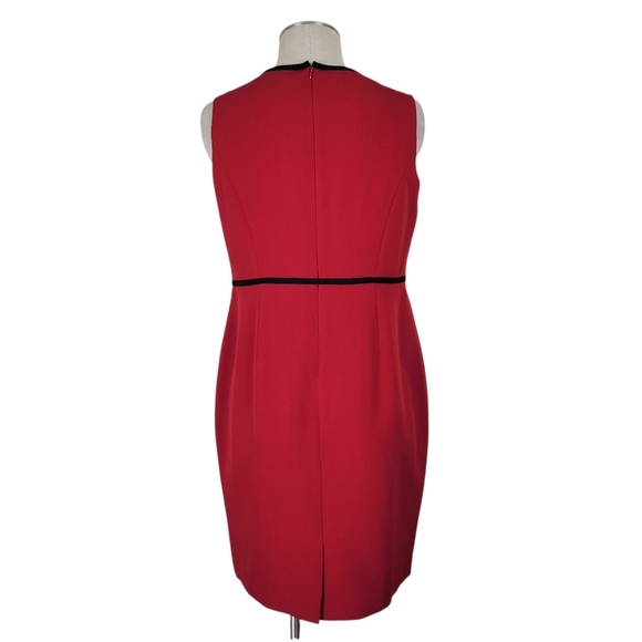 Kasper Dress Size 10P Red Black Trim Sleeveless Kick Pleat Back Zipper Lined - Picture 4 of 10